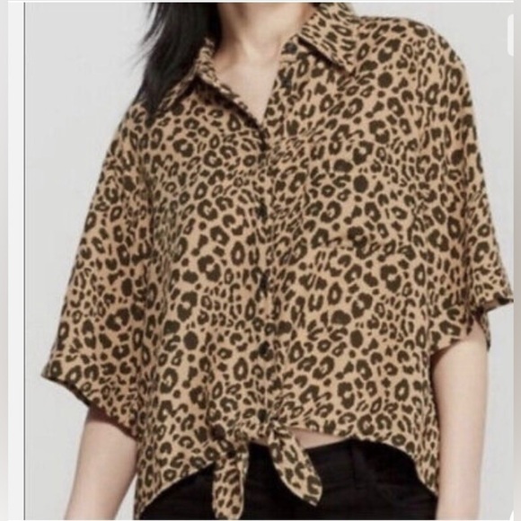 Sanctuary oversized animal print tie front blouse size S - Picture 1 of 6